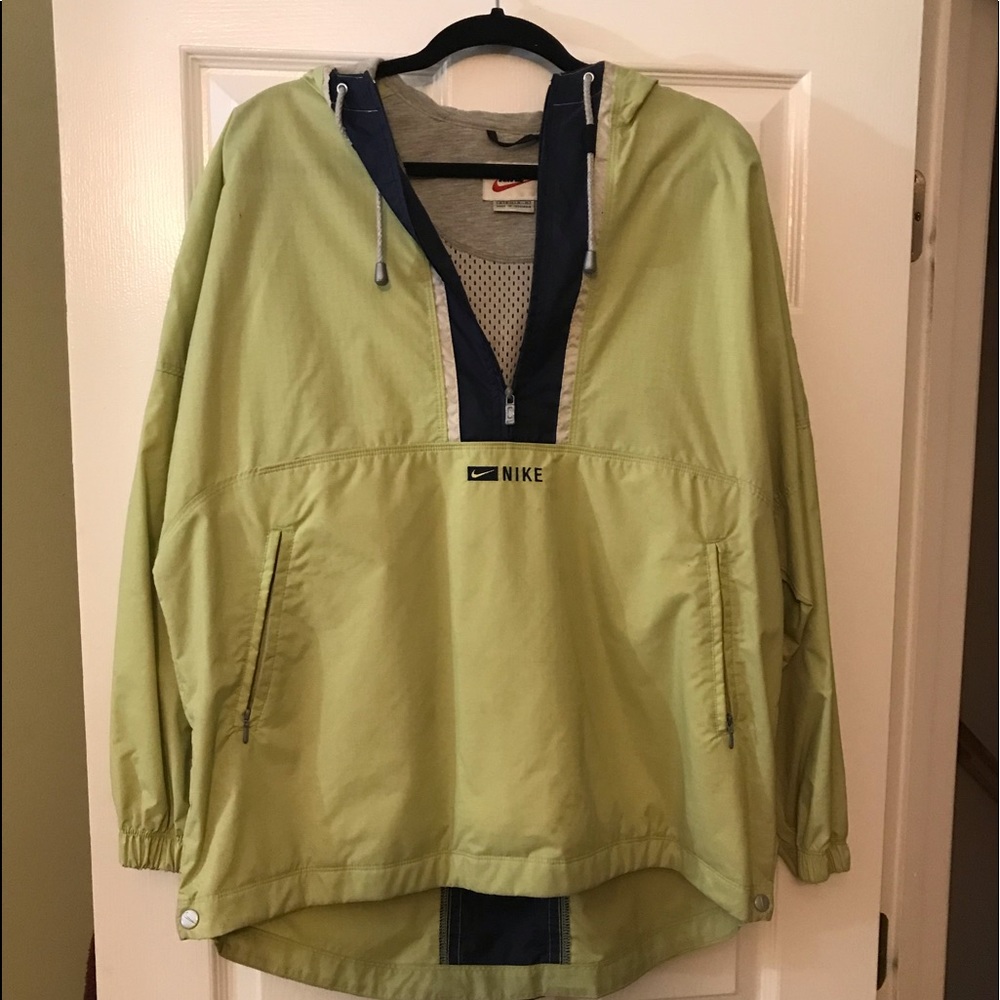 NIKE green oversized Windbreaker with kangaroo front pockets Vintage 1990 EUC